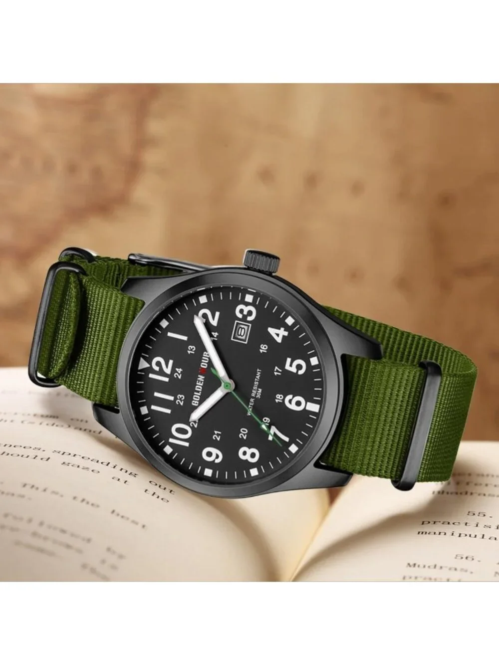 Men's Nylon Slip-Thru Strap Watch, Military Time, Easy Read Dial, Glowing Hands